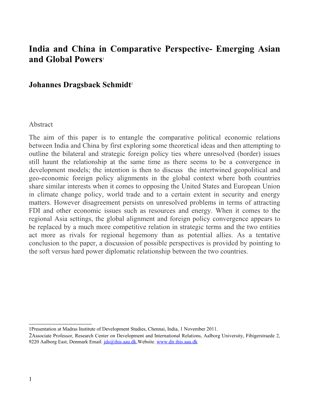 India and China in Comparative Perspective- Emerging Asian and Global Powers
