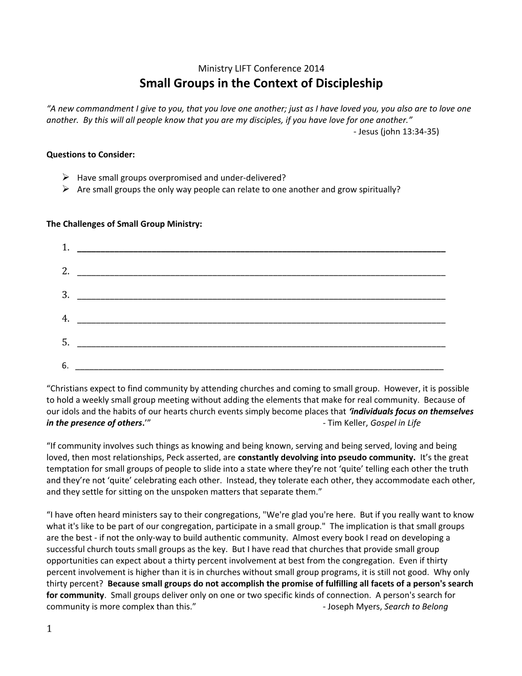 Small Groups in the Context of Discipleship