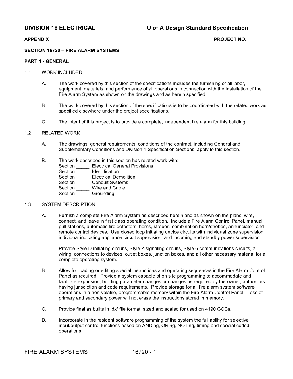 DIVISION 16 ELECTRICAL U of a Design Standard Specification