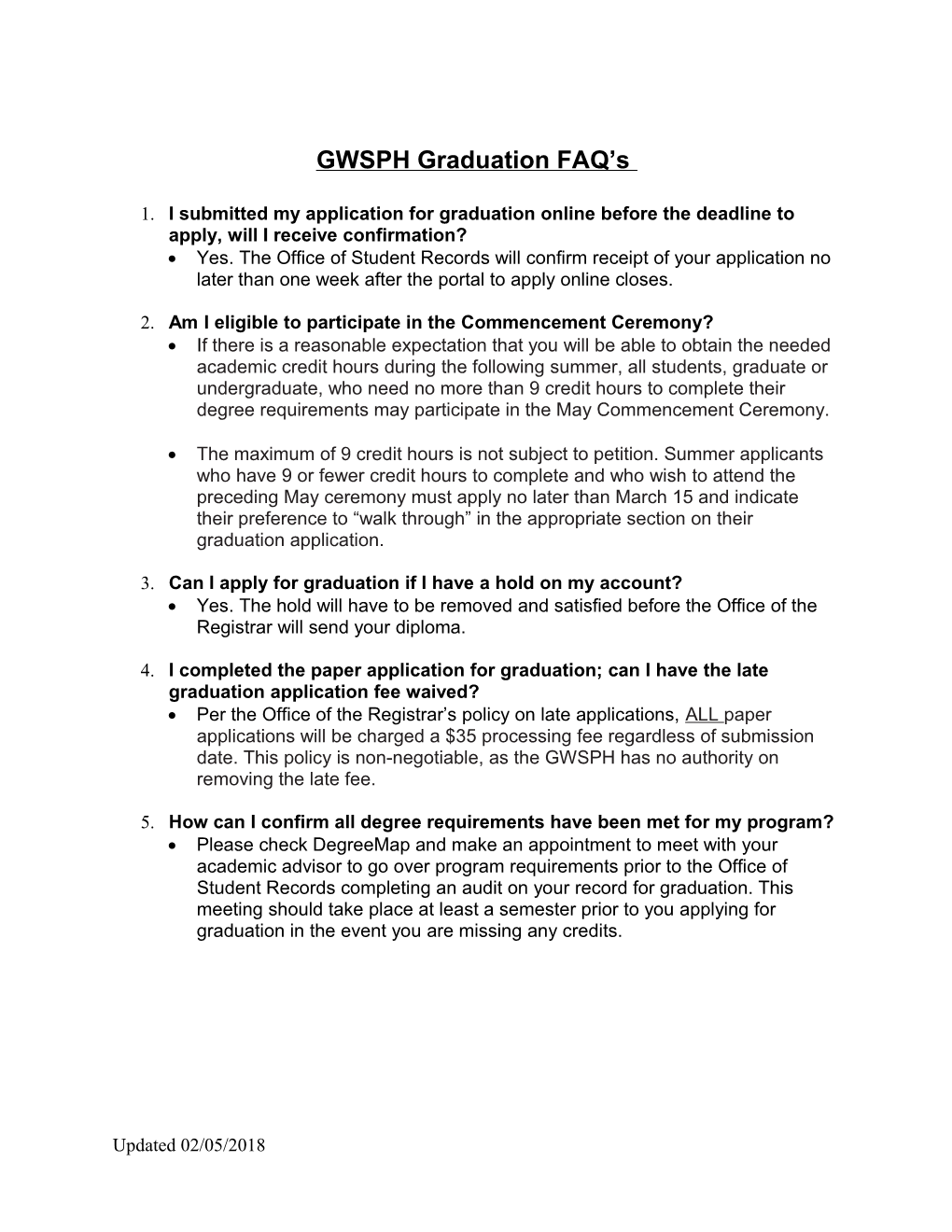 GWSPH Graduation FAQ S
