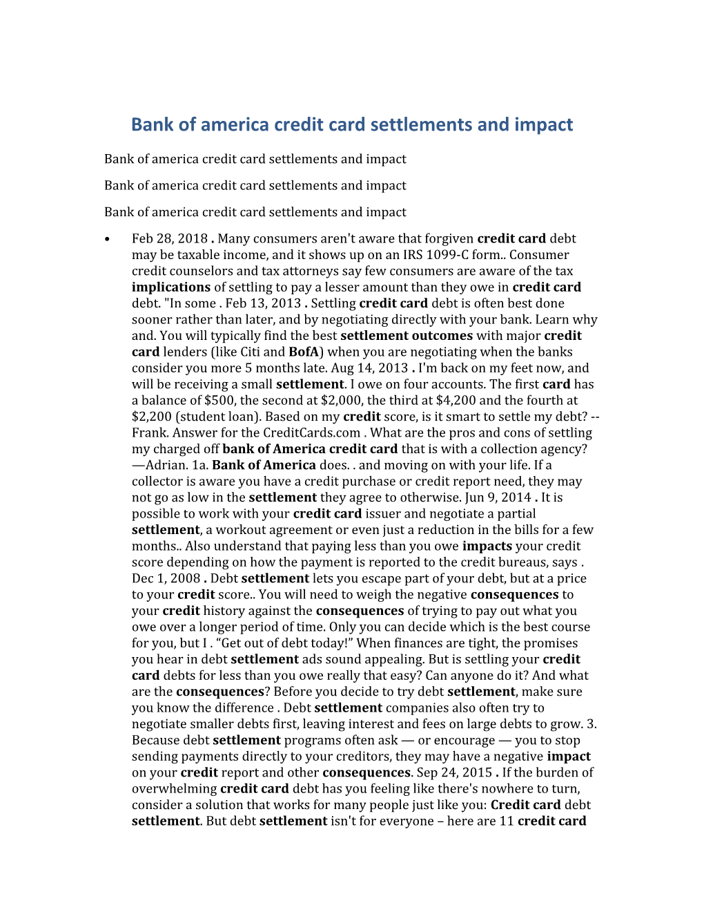Bank of America Credit Card Settlements and Impact