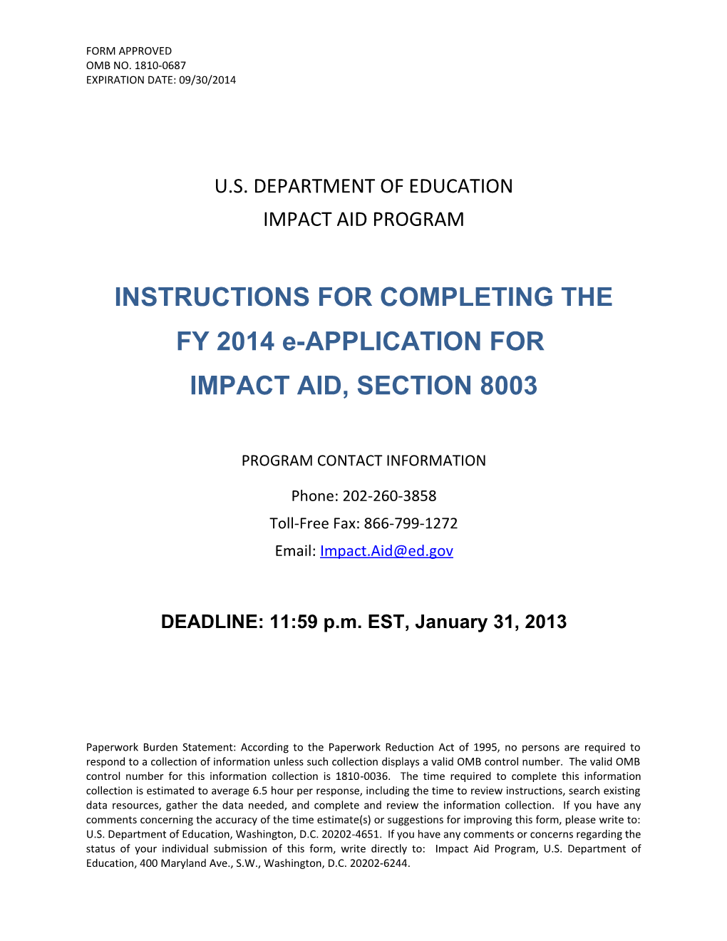 Section 8003 Instructions for Fiscal Year 2014 Application (MS Word)