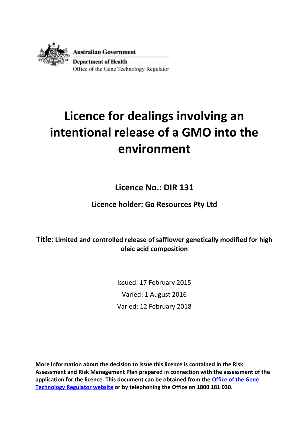 DIR 131 - Licence Conditions
