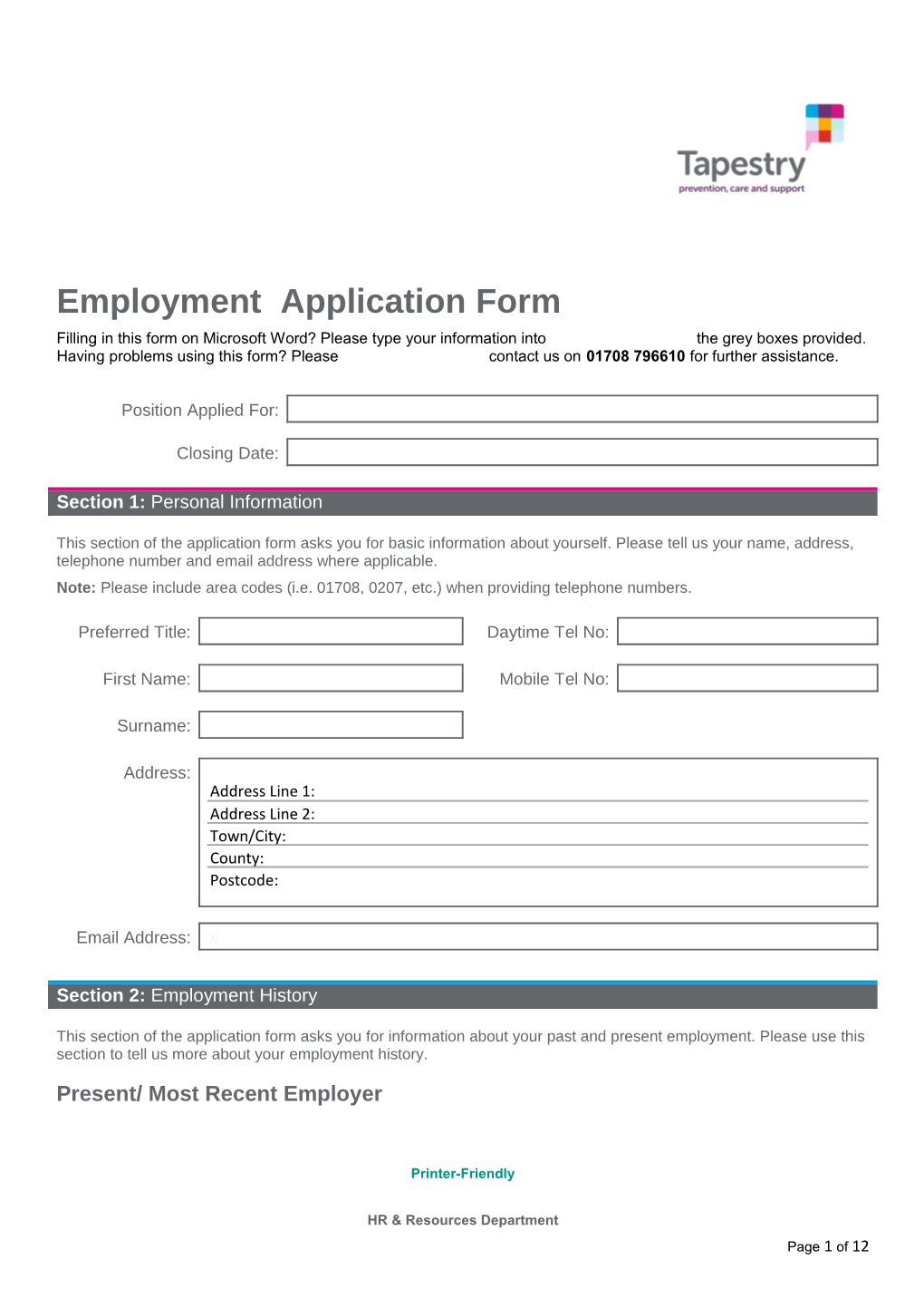 Employment Application Form NEW