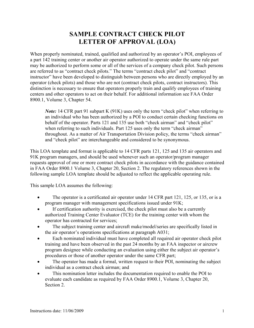 Sample Contract Check Pilot Letter of Approval (LOA)