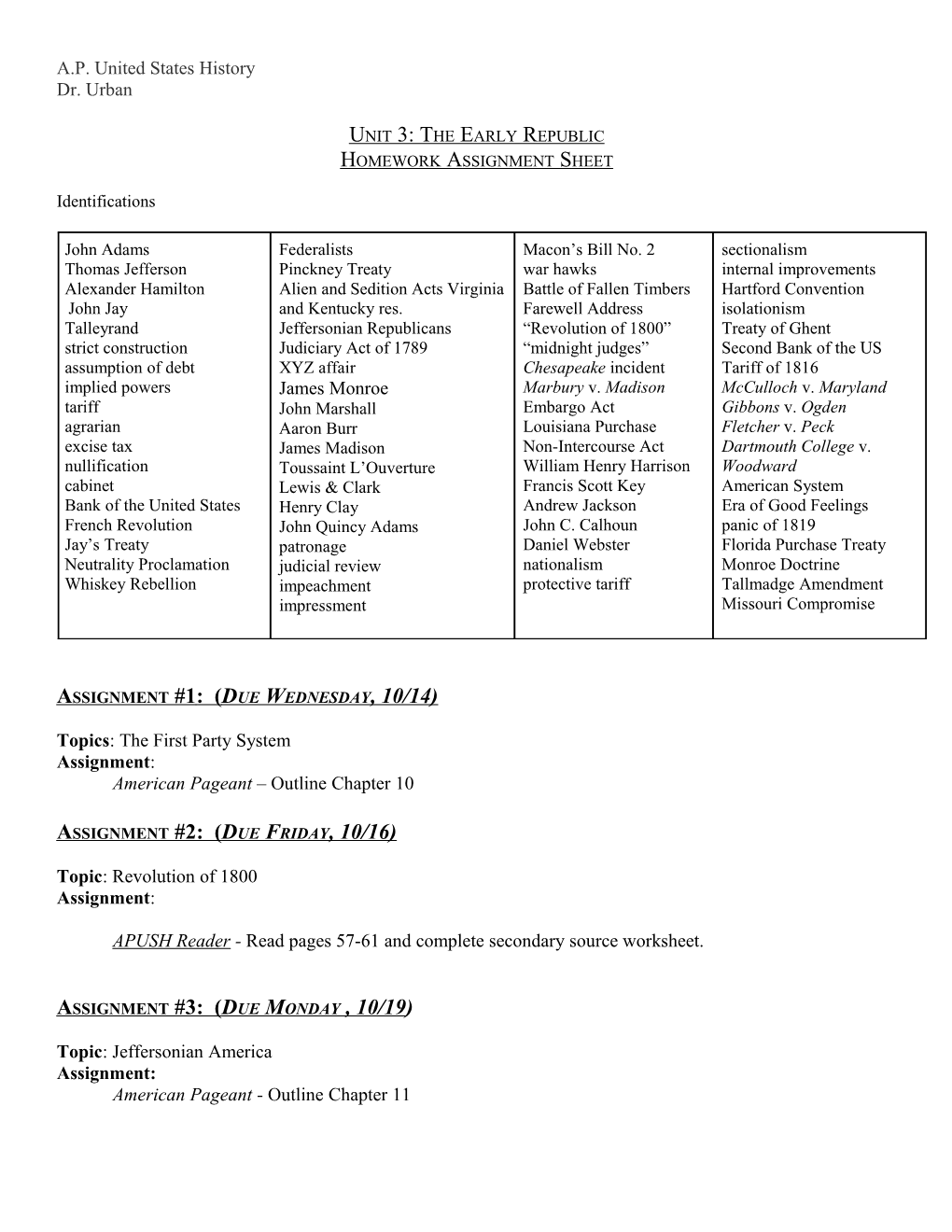 Unit 3: the Early Republic