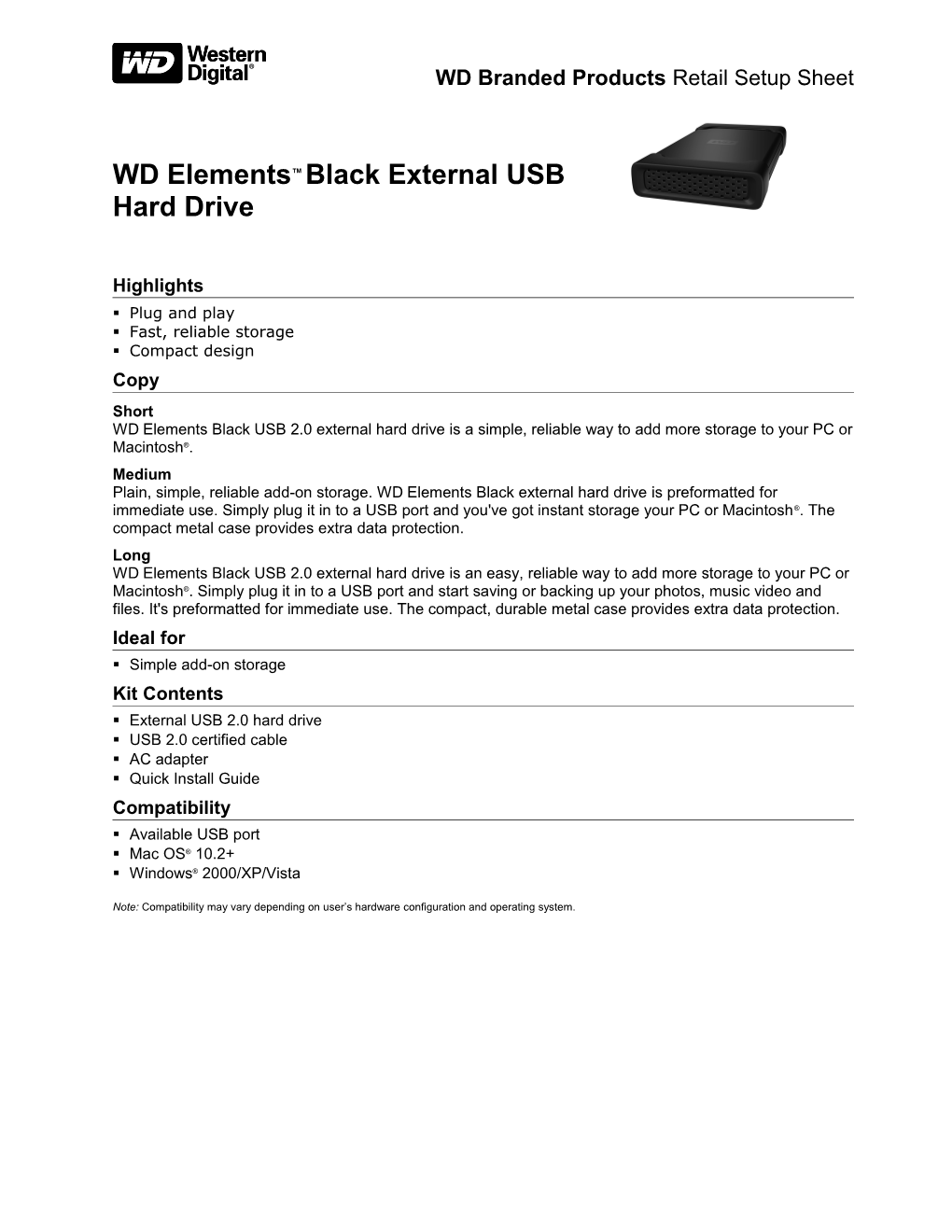 WD Elements Black External USB