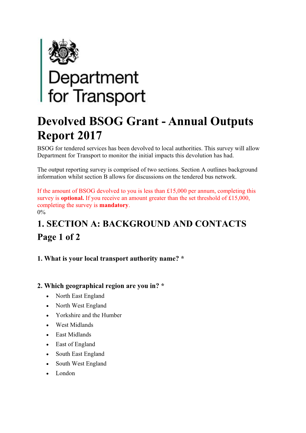 Devolved BSOG Grant - Annual Outputs Report 2017