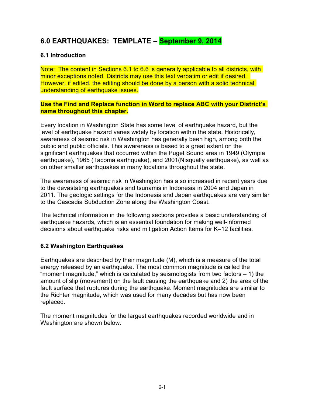 Chapter 6.0 Earthquakes: Template