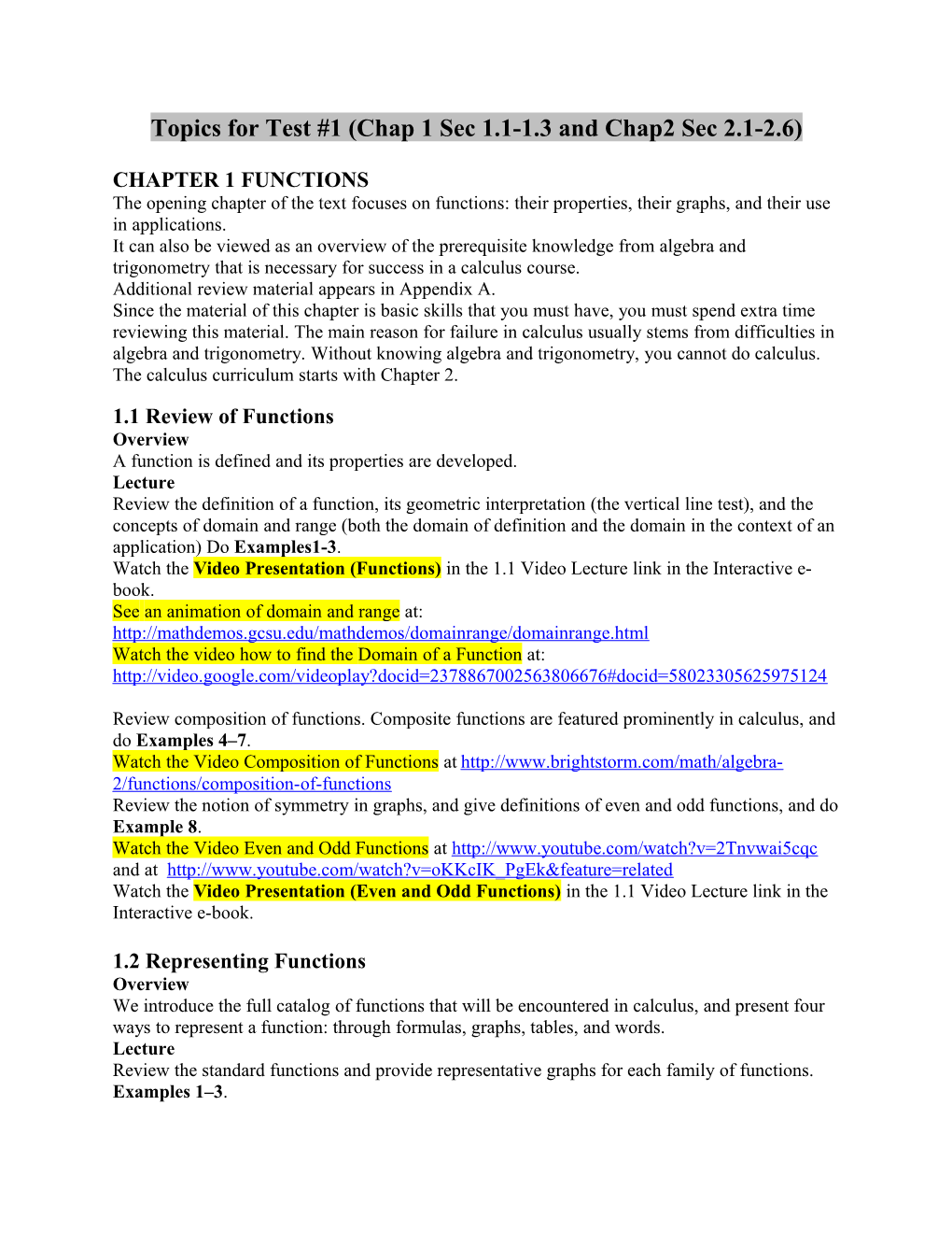 Topics for Test #1 (Chap 1 Sec 1.1-1.3 and Chap2 Sec 2.1-2.6)