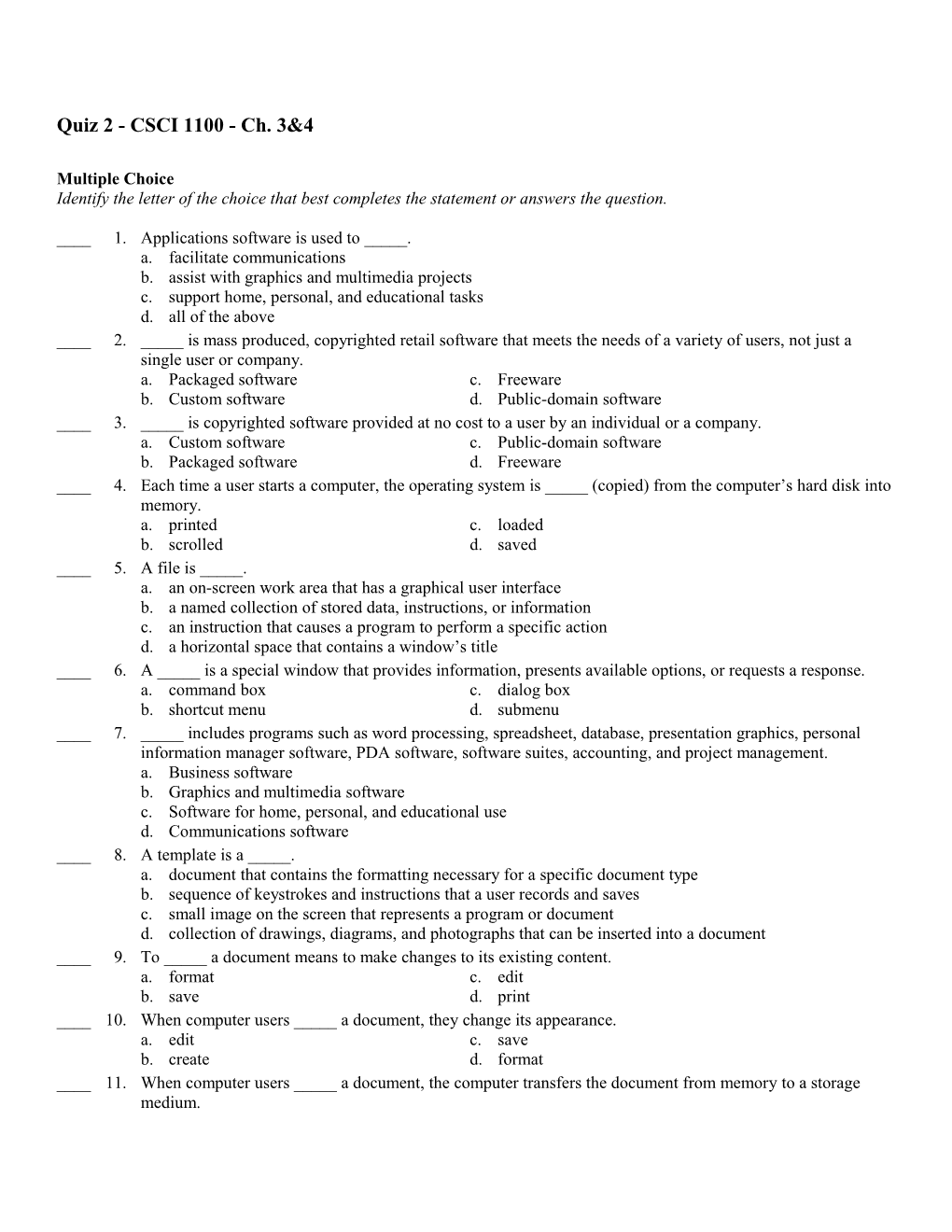 Quiz 2 - CSCI 1100 - Ch