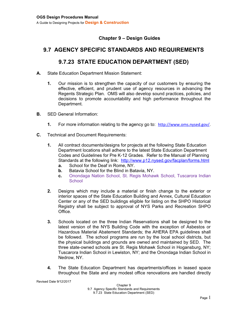 9.7 Agency Specific Standards and Requirements