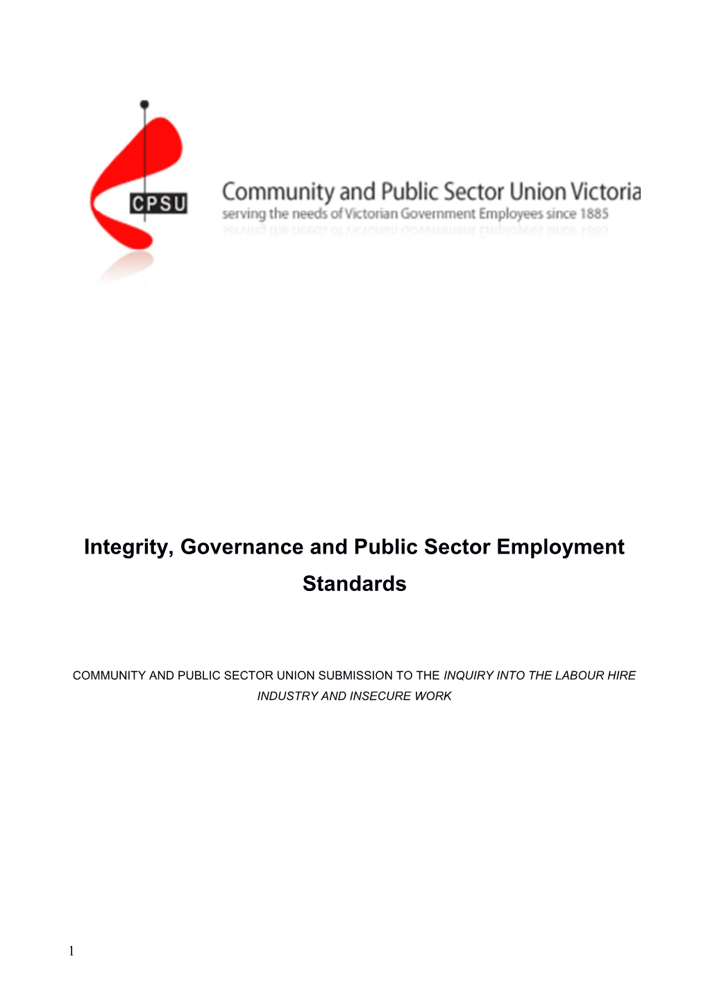 Integrity, Governance and Public Sector Employment Standards