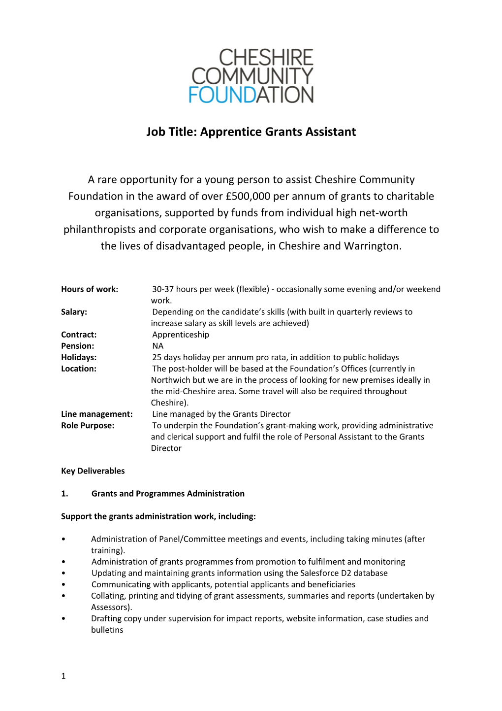 Job Title: Apprentice Grants Assistant