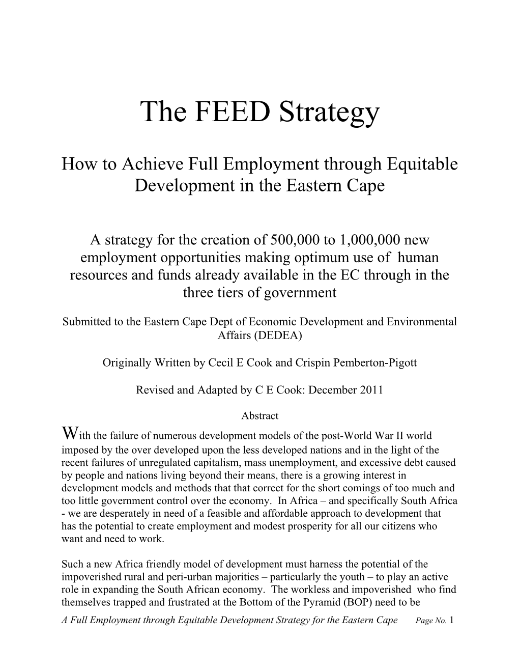 How to Achieve Full Employment Through Equitable Development in the Eastern Cape
