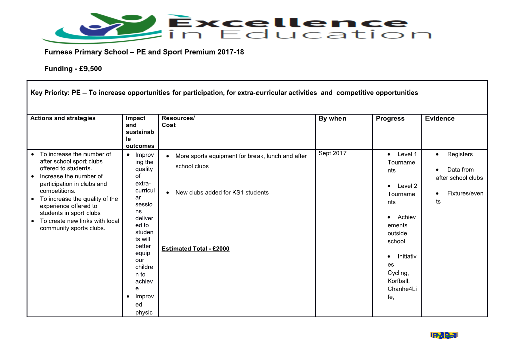 Furness Primary School PE and Sport Premium 2017-18