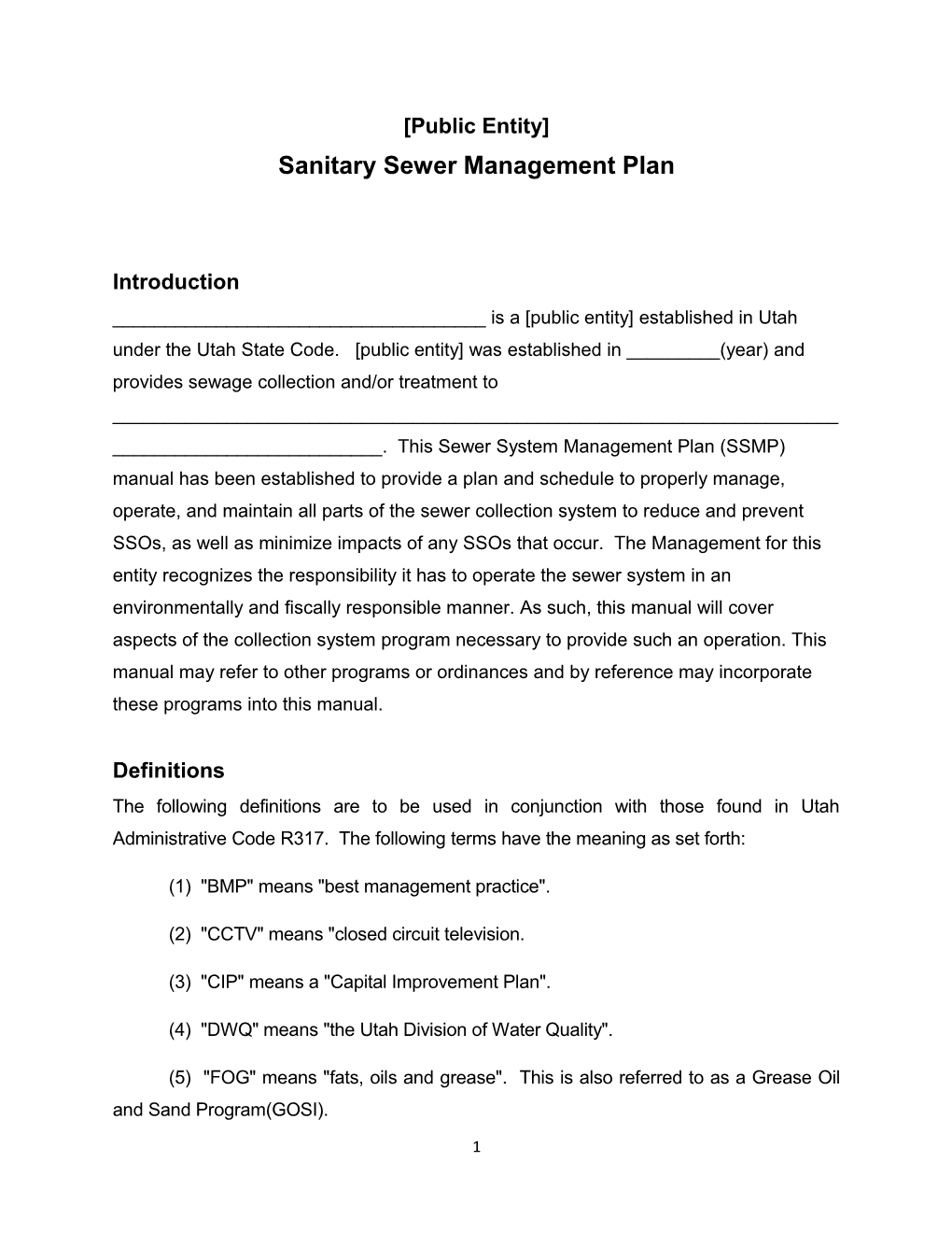 Sanitary Sewer Management Plan