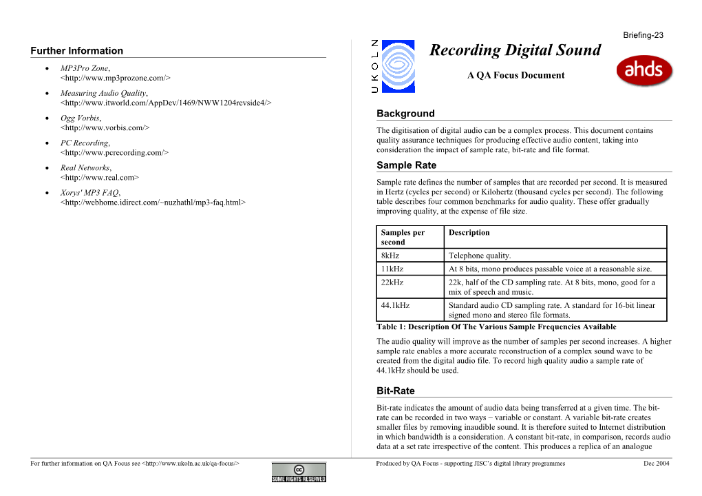 Recording Digital Sound