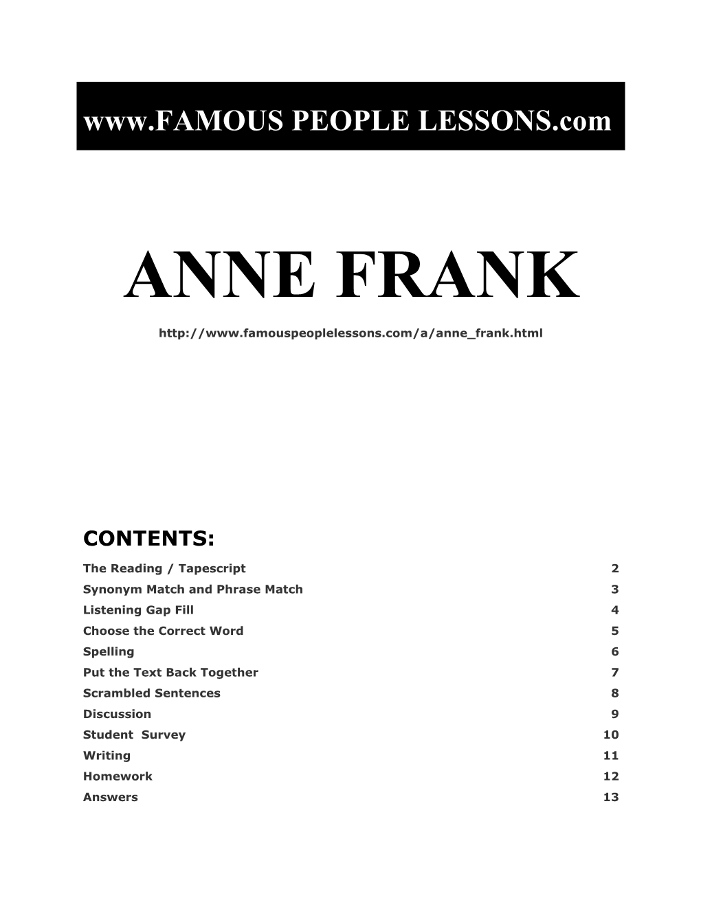 Famous People Lessons - Anne Frank