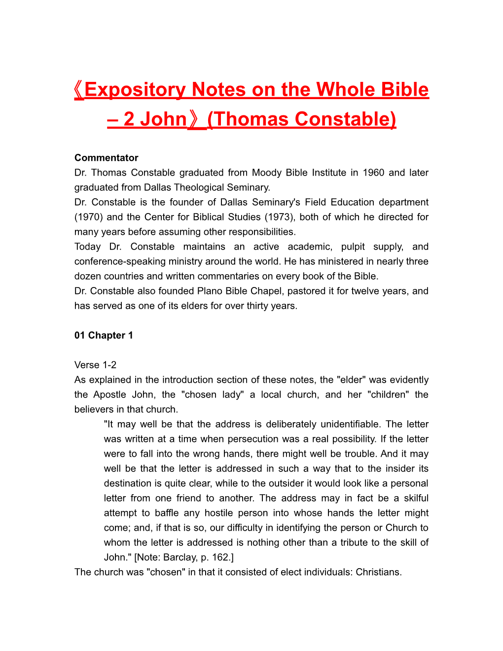 Expositorynotes on the Wholebible 2 John (Thomas Constable)