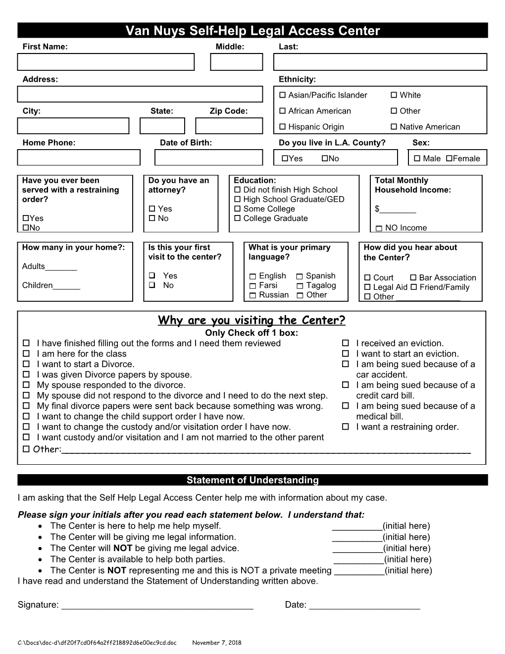 Single Mothers Outreach Intake Form