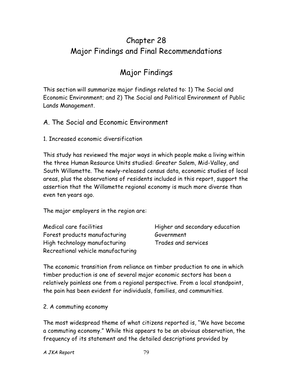 Major Findings and Final Recommendations