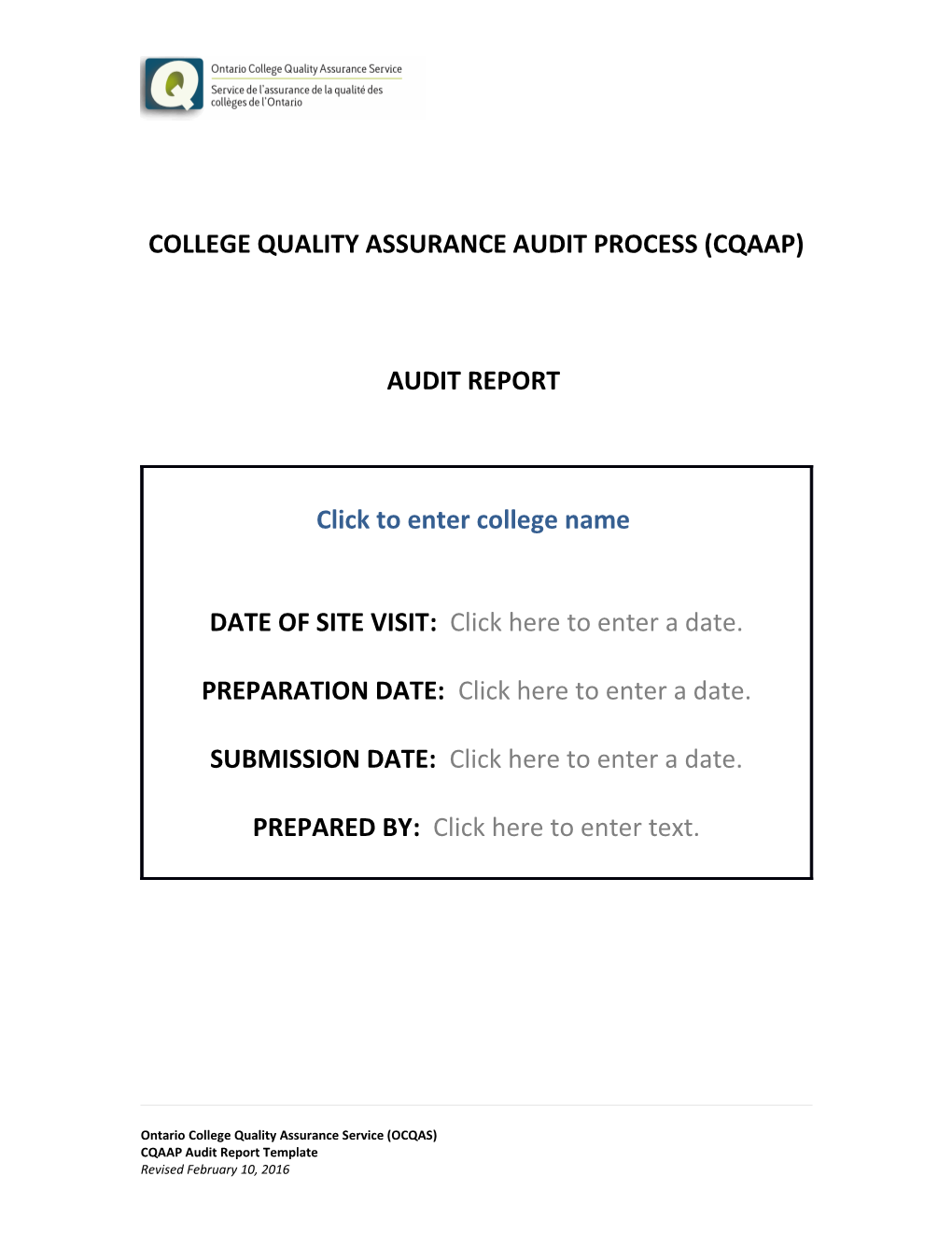 College Quality Assurance Audit Process (Cqaap)