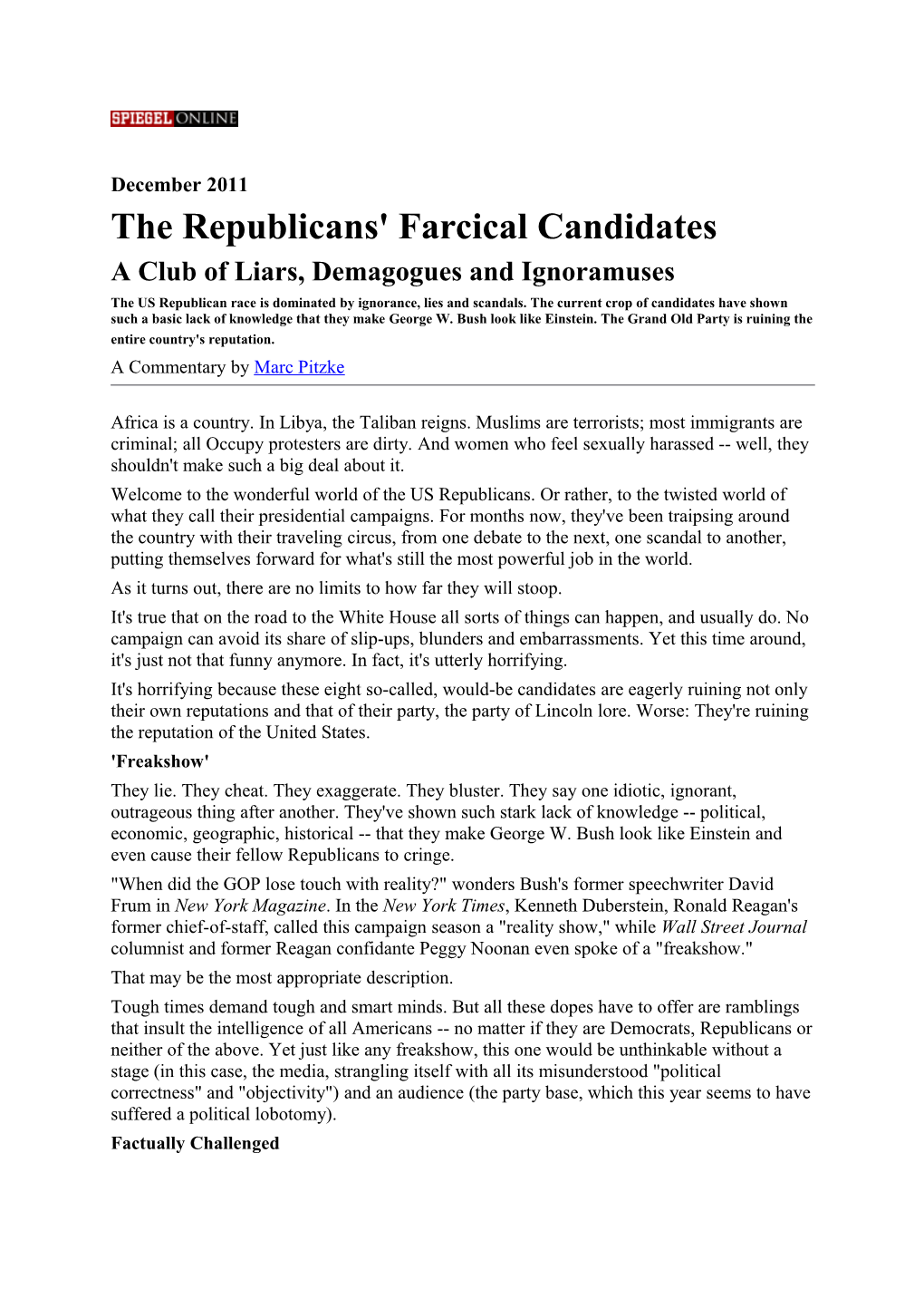 The Republicans' Farcical Candidates