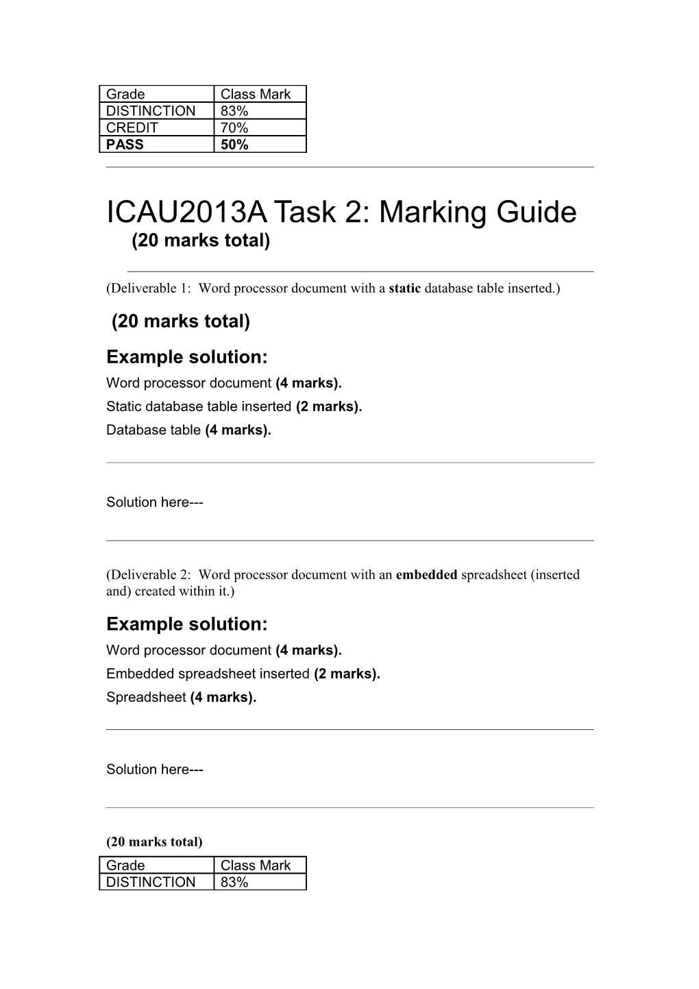 ICAU2013A Task 2: Marking Guide (20 Marks Total)