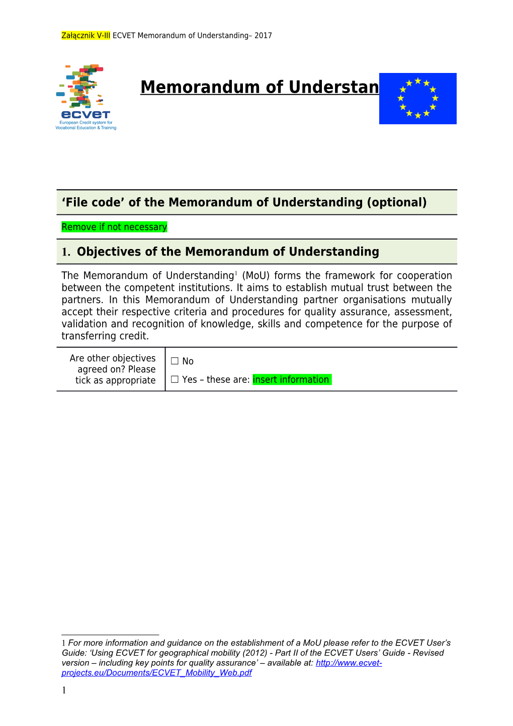 Załącznik V-IIIECVET Memorandum of Understanding 2017