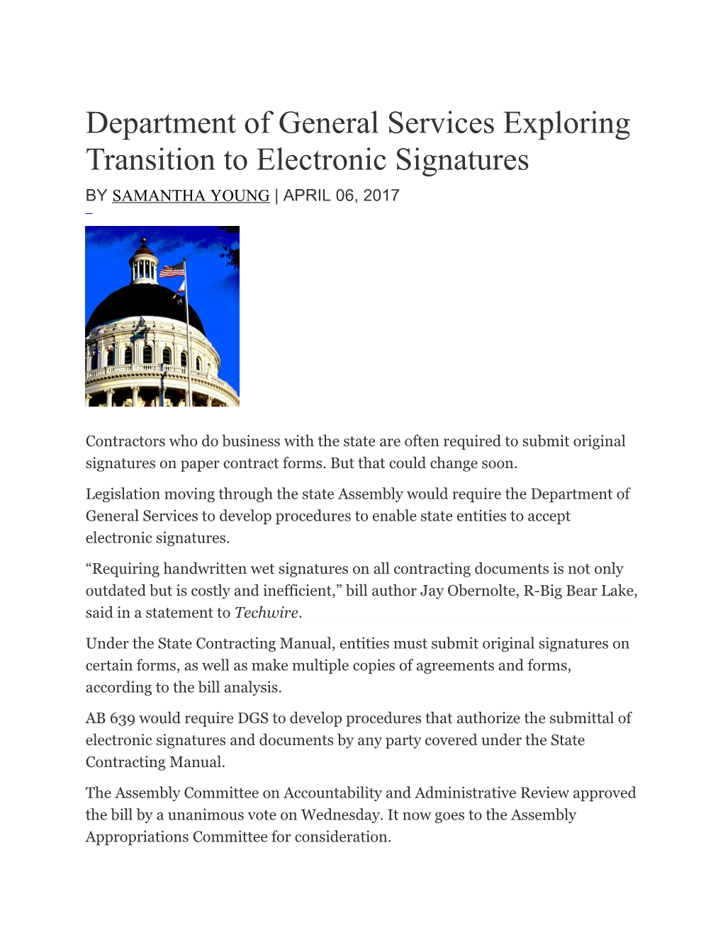 Department of General Services Exploring Transition to Electronic Signatures