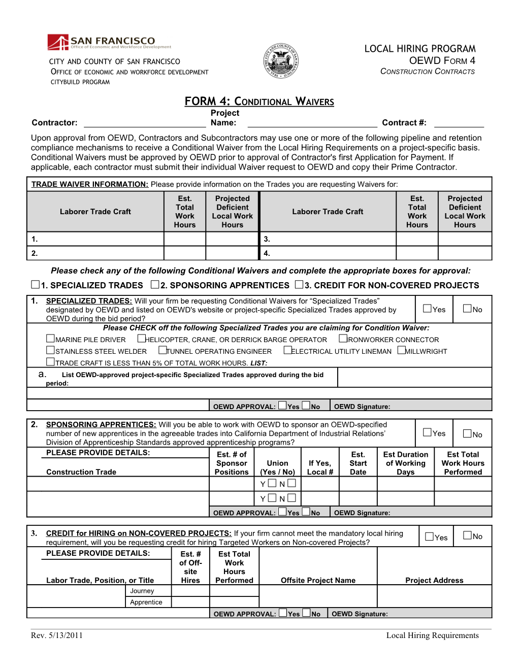 FORM 4: Conditional Waivers