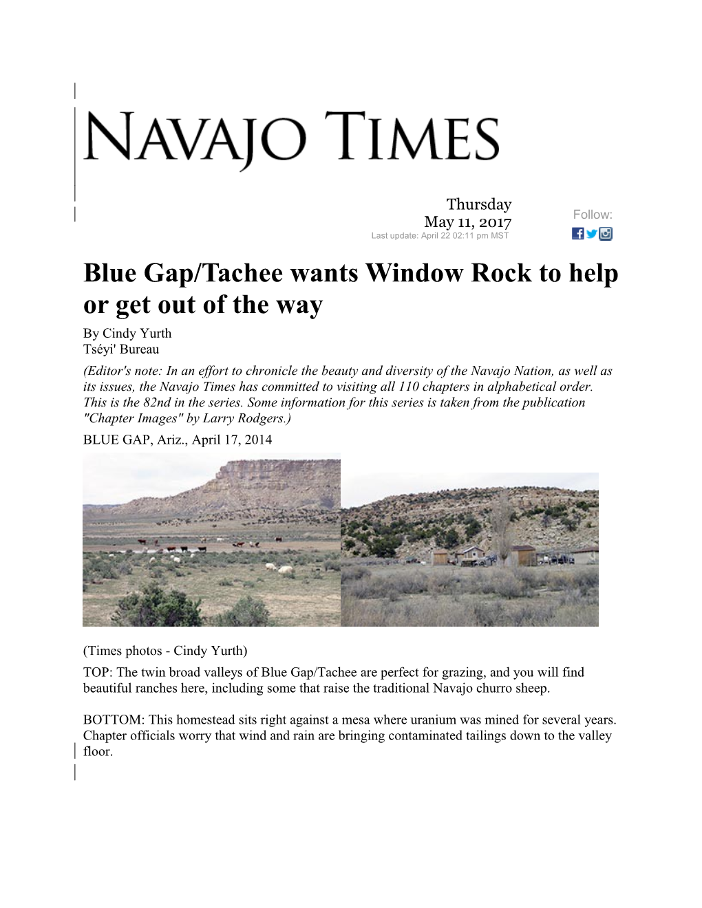 Blue Gap/Tachee Wants Window Rock to Help Or Get out of the Way