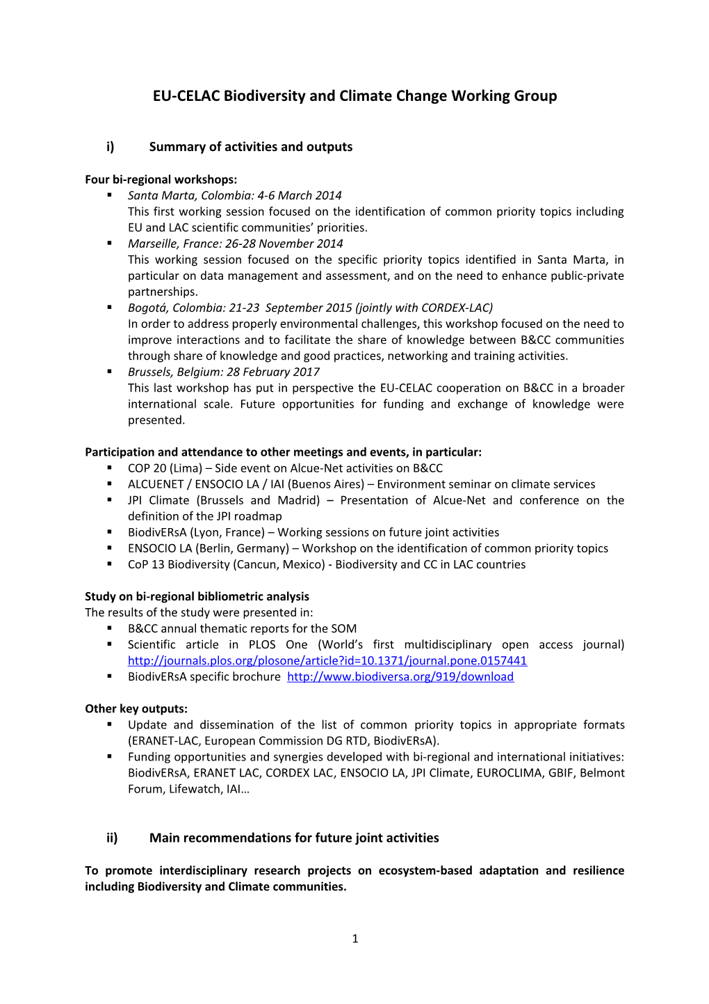 EU-CELAC Biodiversity and Climate Change Working Group