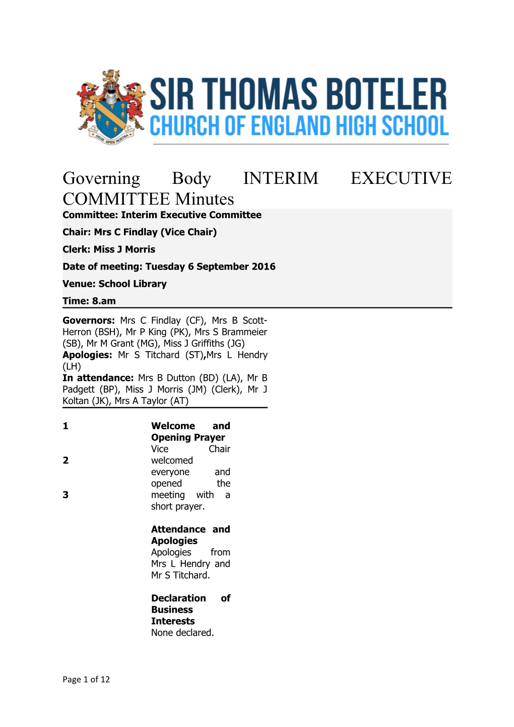 Governing Body INTERIM EXECUTIVE COMMITTEE Minutes