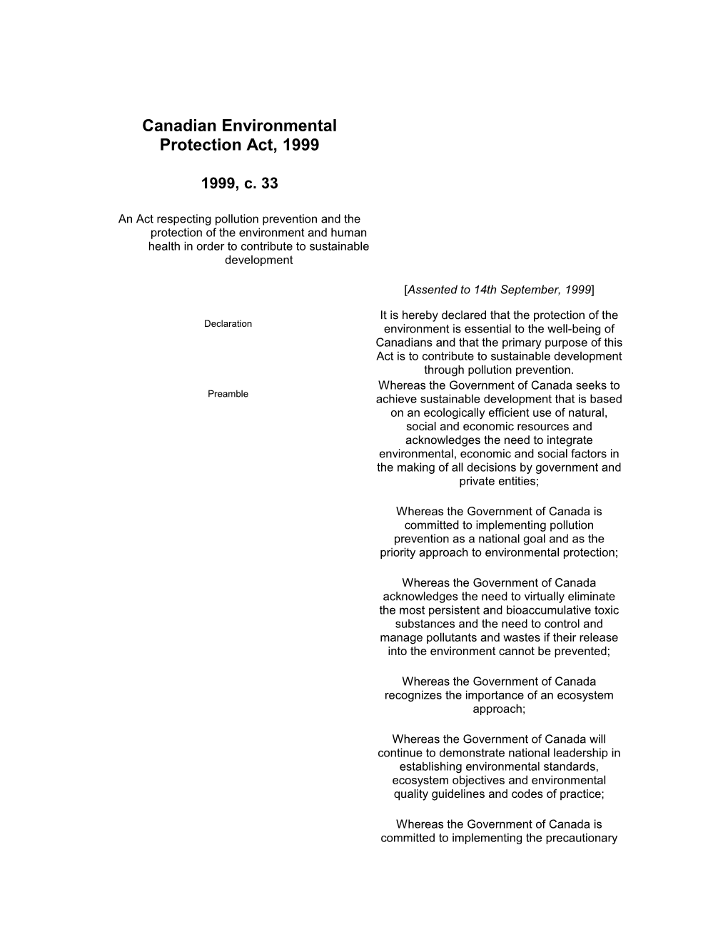 Canadian Environmental Protection Act, 1999