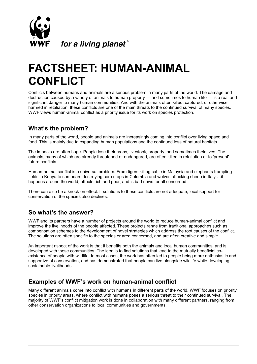 FACTSHEET: Human-Animal Conflict