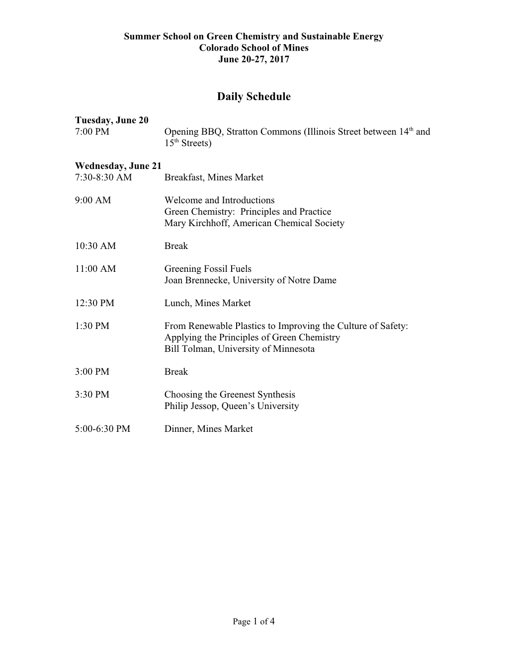 2005 Summer School on Green Chemistry