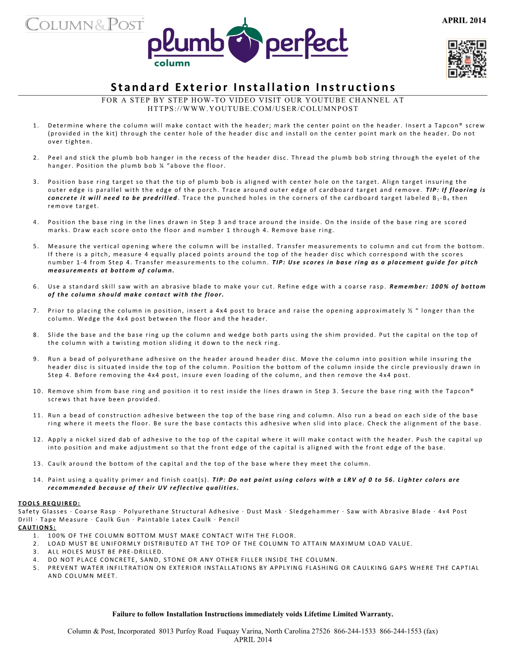 Standard Exterior Installation Instructions