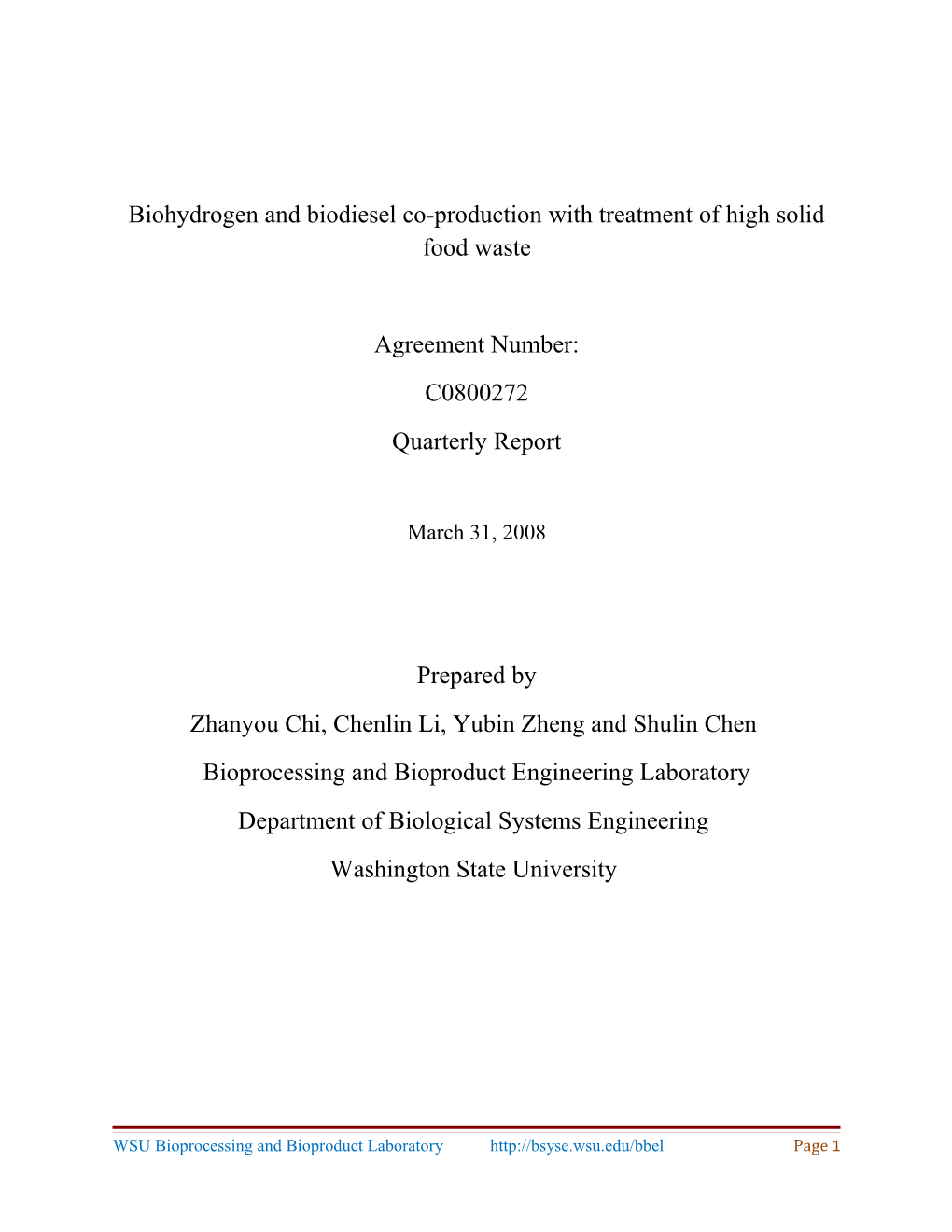 Biohydrogen and Biodiesel Co-Production with Treatment of High Solid Food Waste