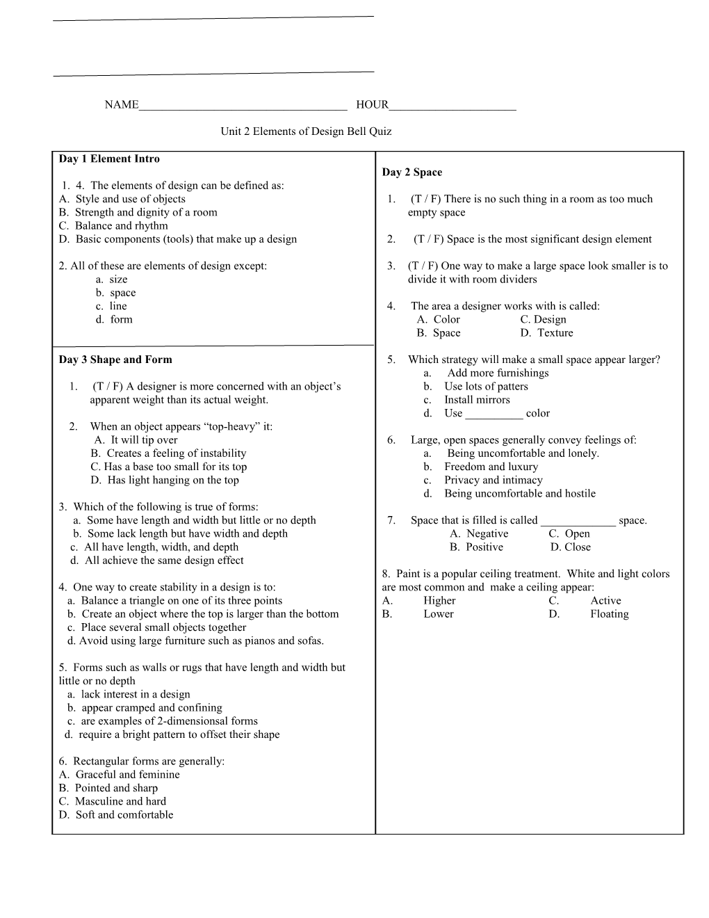 UNIT 2 Bell Quizzes