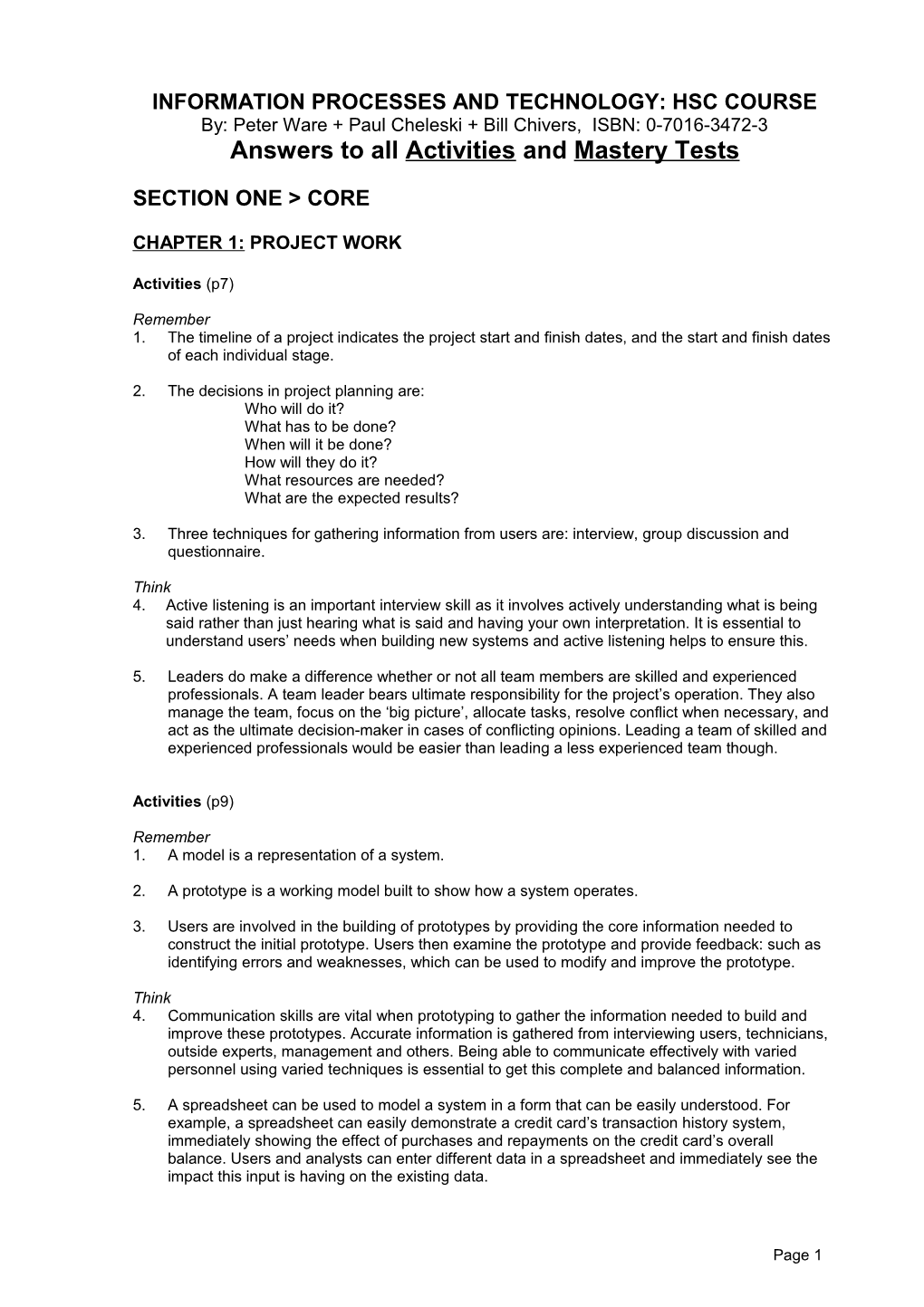 Information Processes & Technology: HSC Course Answers