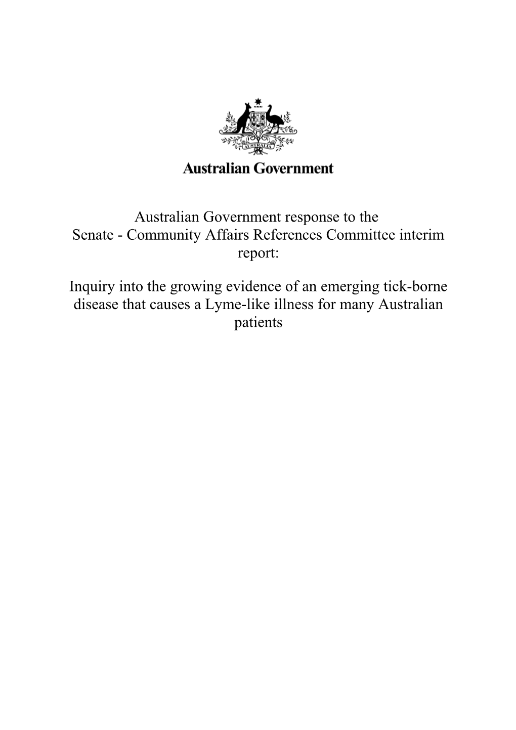 Australian Government Response to the Senate - Community Affairs References Committee Interim