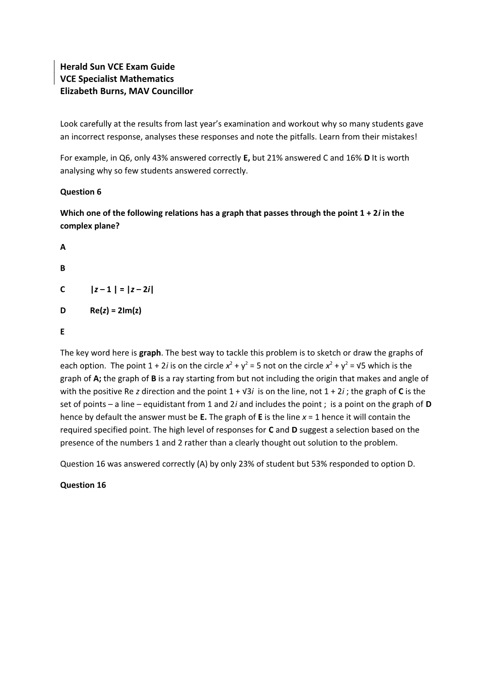 Herald Sun VCE Exam Guide VCE Specialist Mathematics