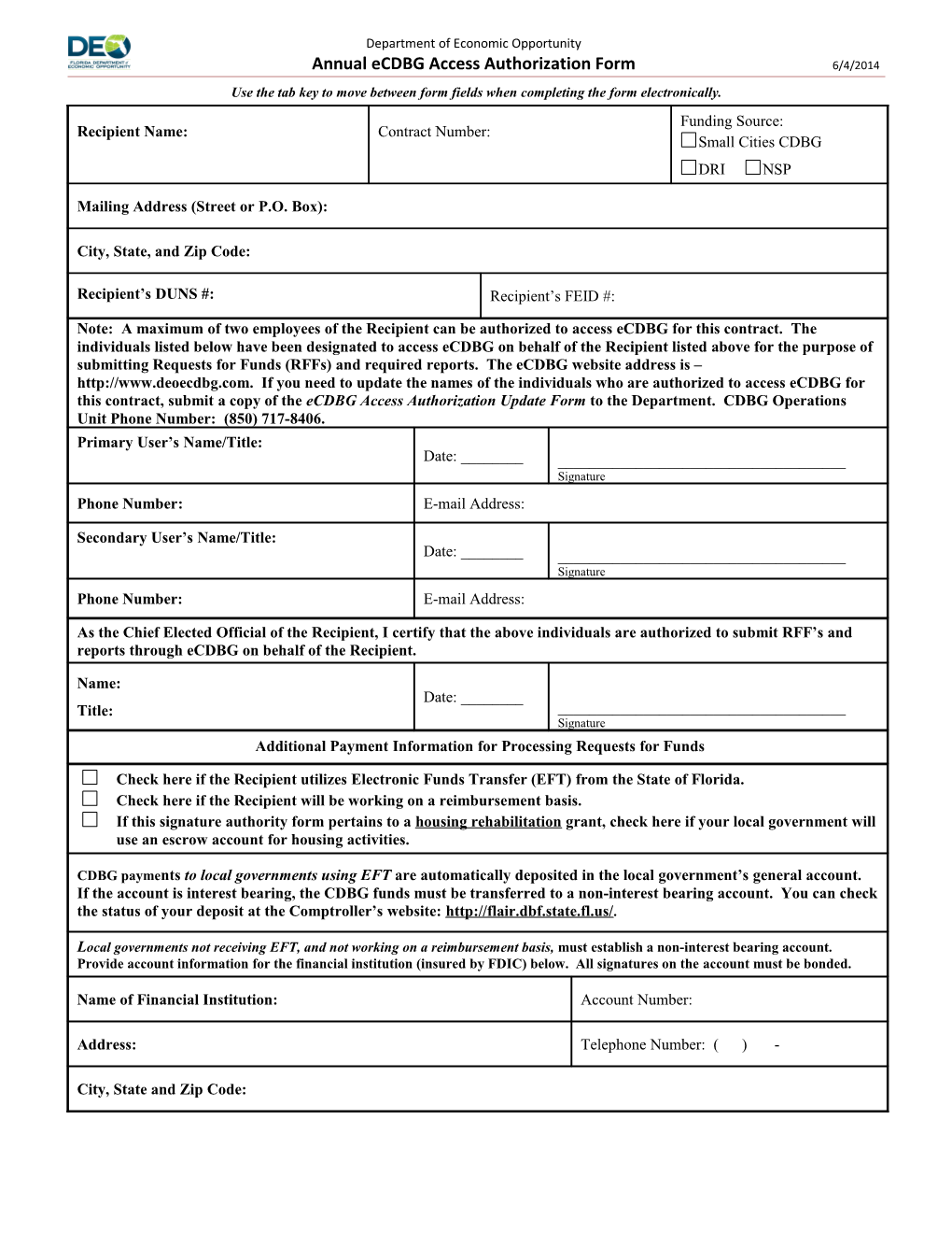 Annual Ecdbg Access Authorization Form 6/4/2014