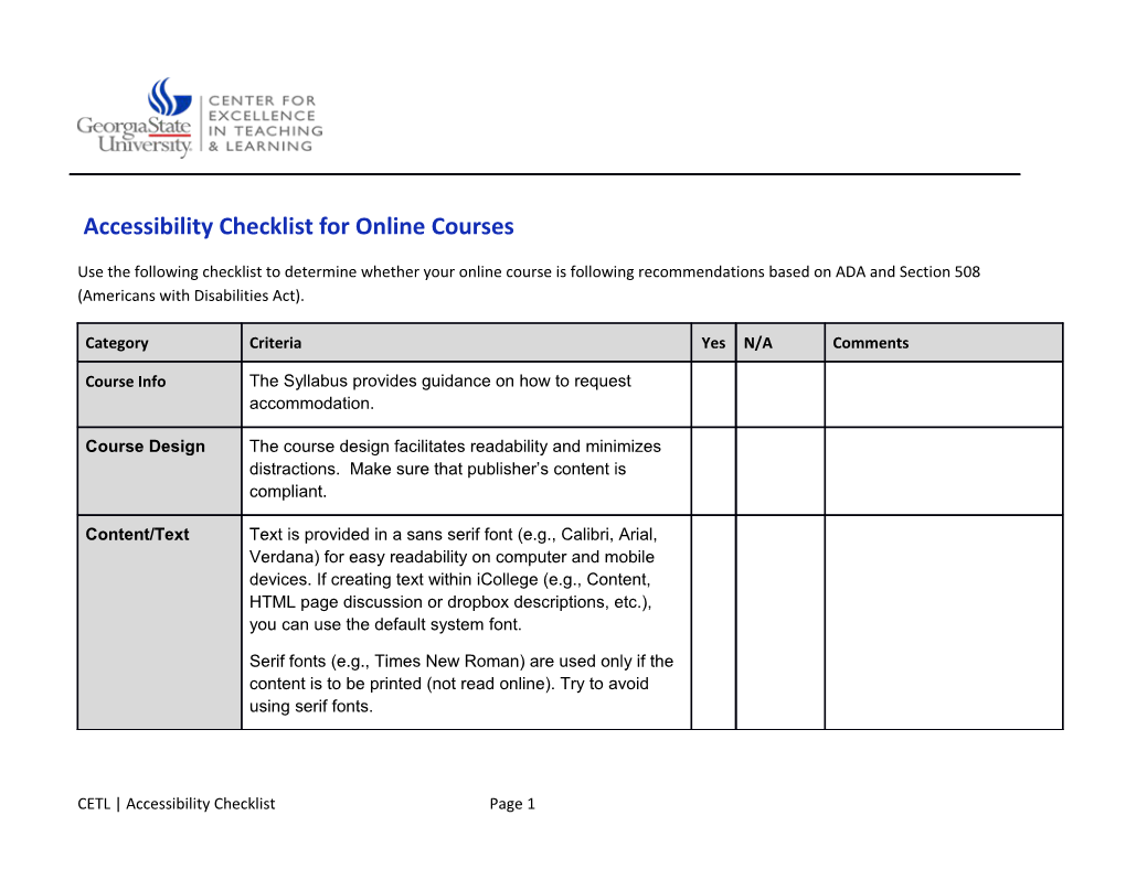 Accessibility Checklist for Online Courses