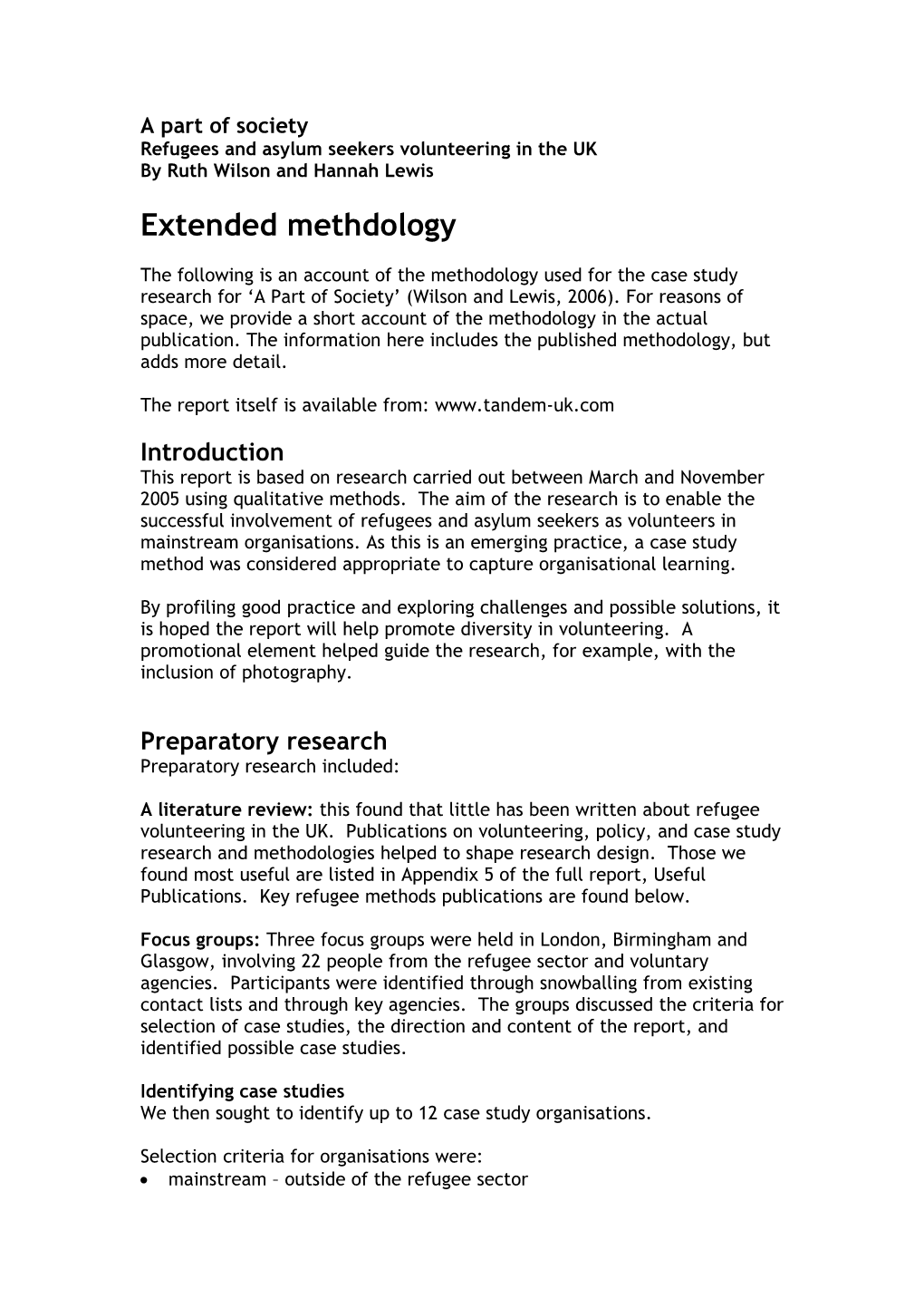 Methodology in Final Report