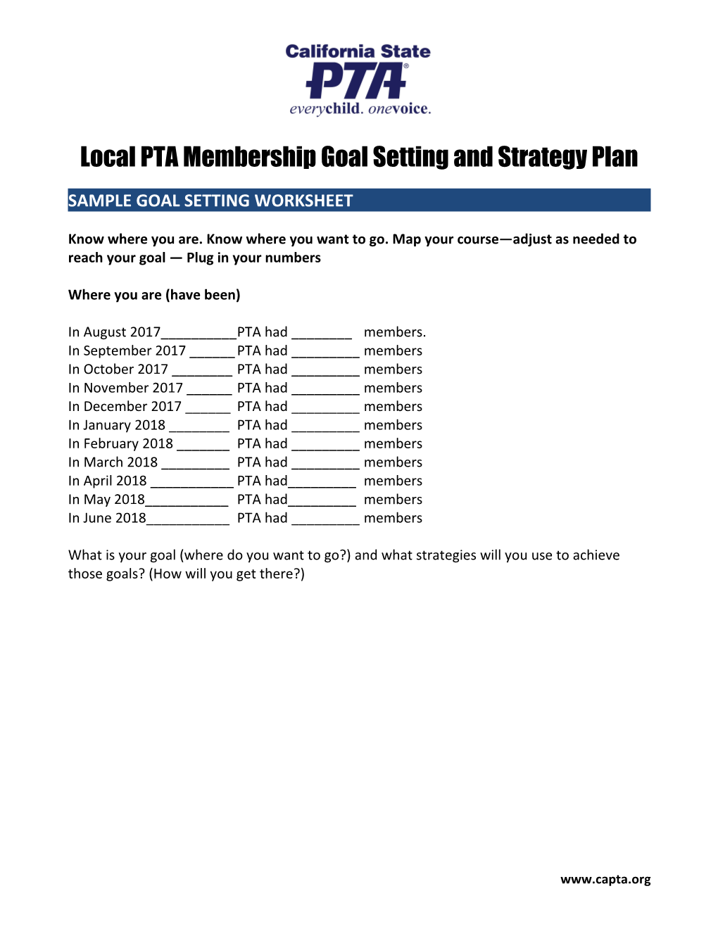 Local PTA Membership Goal Setting and Strategy Plan