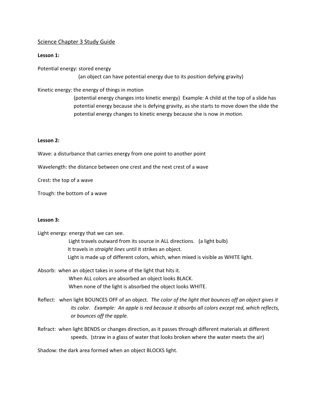 Science Chapter 3 Study Guide