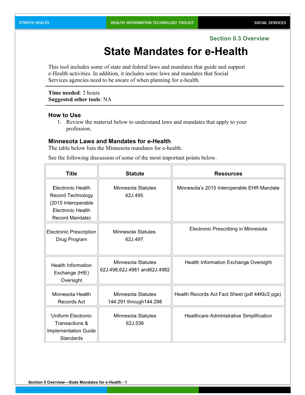 0 State Mandates for E-Health